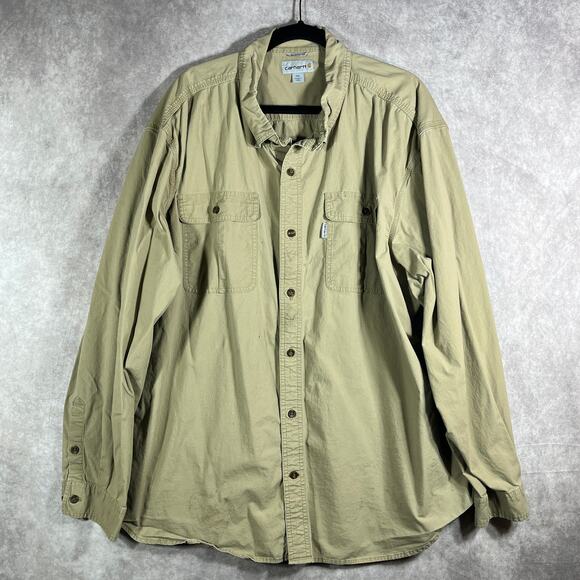 Carhartt Work Shirt Mens Size 3XL Beige Button Down Long Sleeve Workwear Pockets - Picture 1 of 11